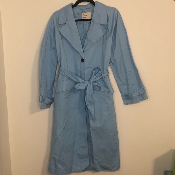 a new day Jackets & Blazers - a new day Women’s Small light blue long trench coat with tie belt Pockets